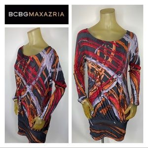 BCBG MAXAZRIA Gray Red Drop Waist Dress M 8 10